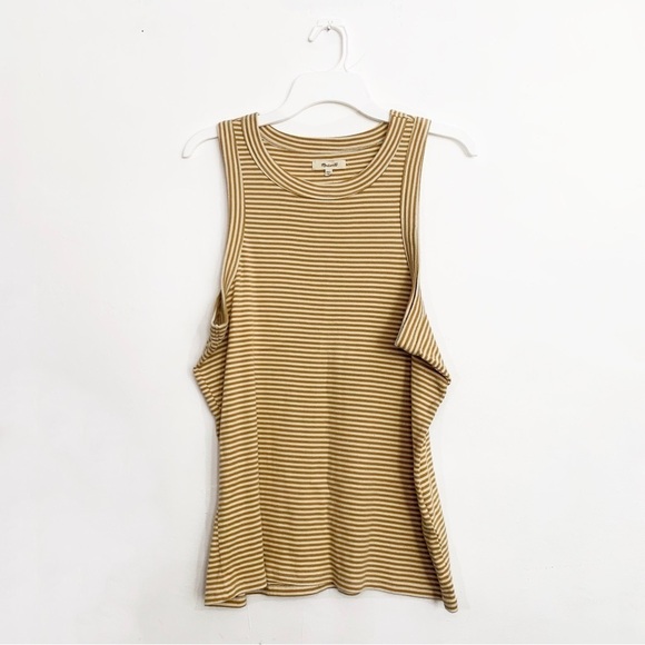 MADEWELL Brightside Ribbed Tank Top in Parnell Stripe, Aztec Yellow, size XXL - Picture 3 of 7